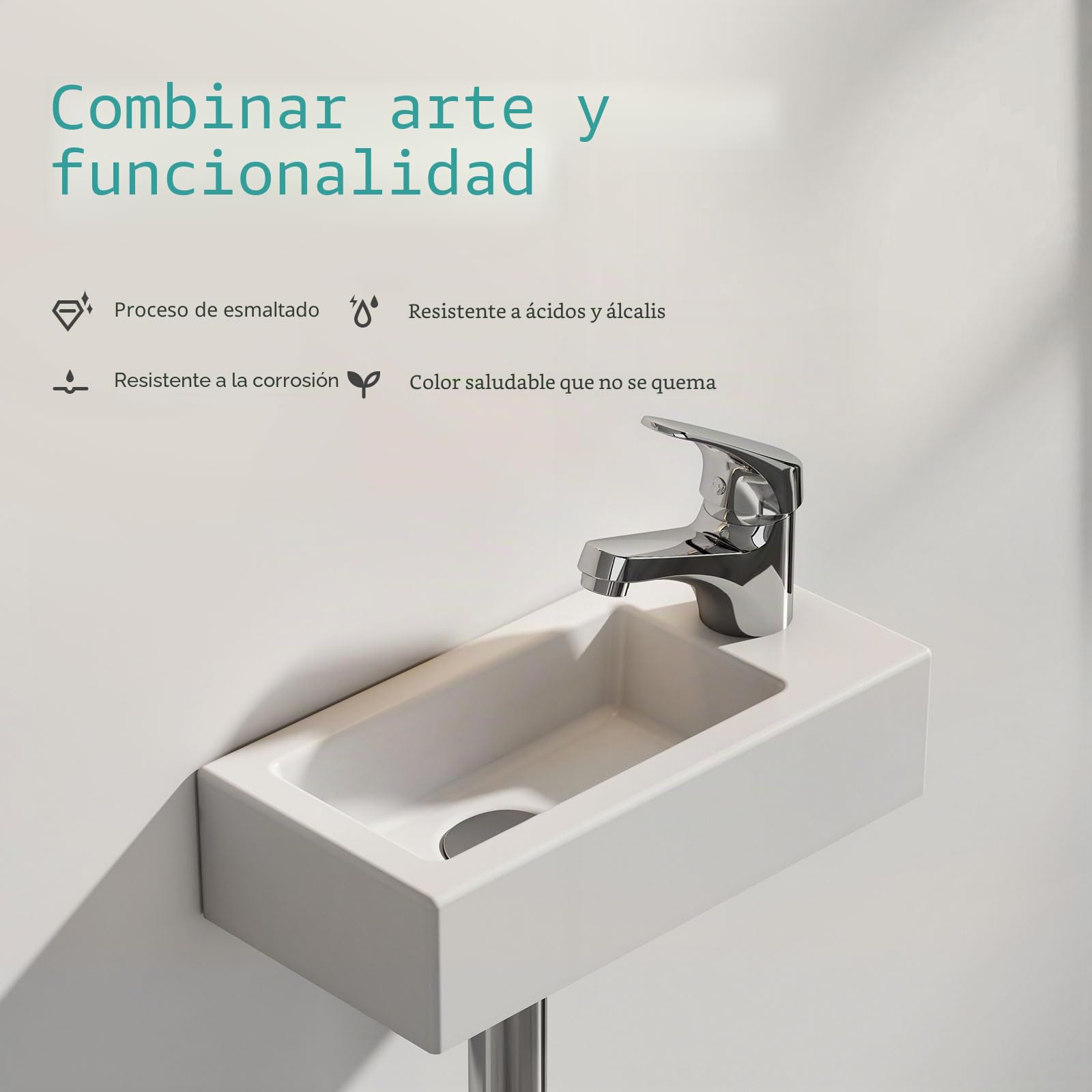 EMKE lavabo – Mini colgante para baño y aseo de invitados – 40 × 20 × 10 cm – Cerámica de – Agujero rectangular para grifo derecho – Blanco