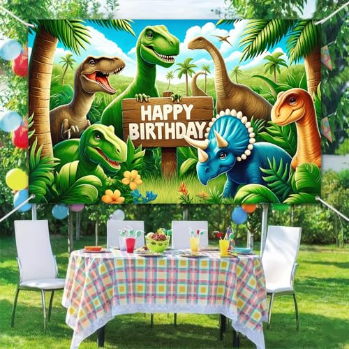 Image of BlissYard Happy Birthday Banner Dinosaur Decrations Backdrop 84x60 Inch Seasonal Dino Park Theme Party Background Decoration for Boys Kids Birthday Banners for Girls or Boys Gifts