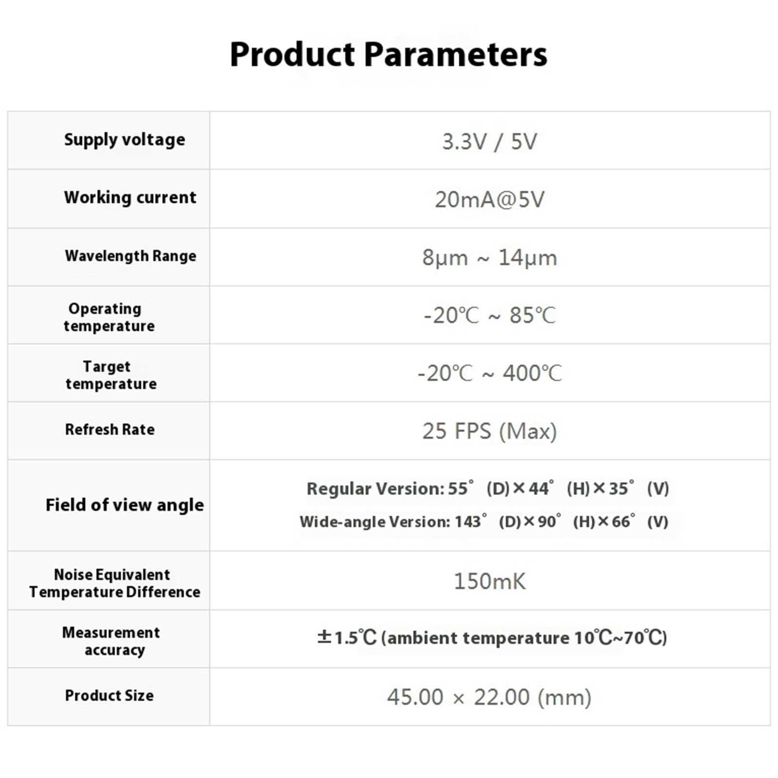 Wärmebild-Sensor-Kamera, Hut, 44 °, 90 °, FOV, SPI I2C, für kleine Formfaktoren, eingebettete Systeme, Wärmebildgerät