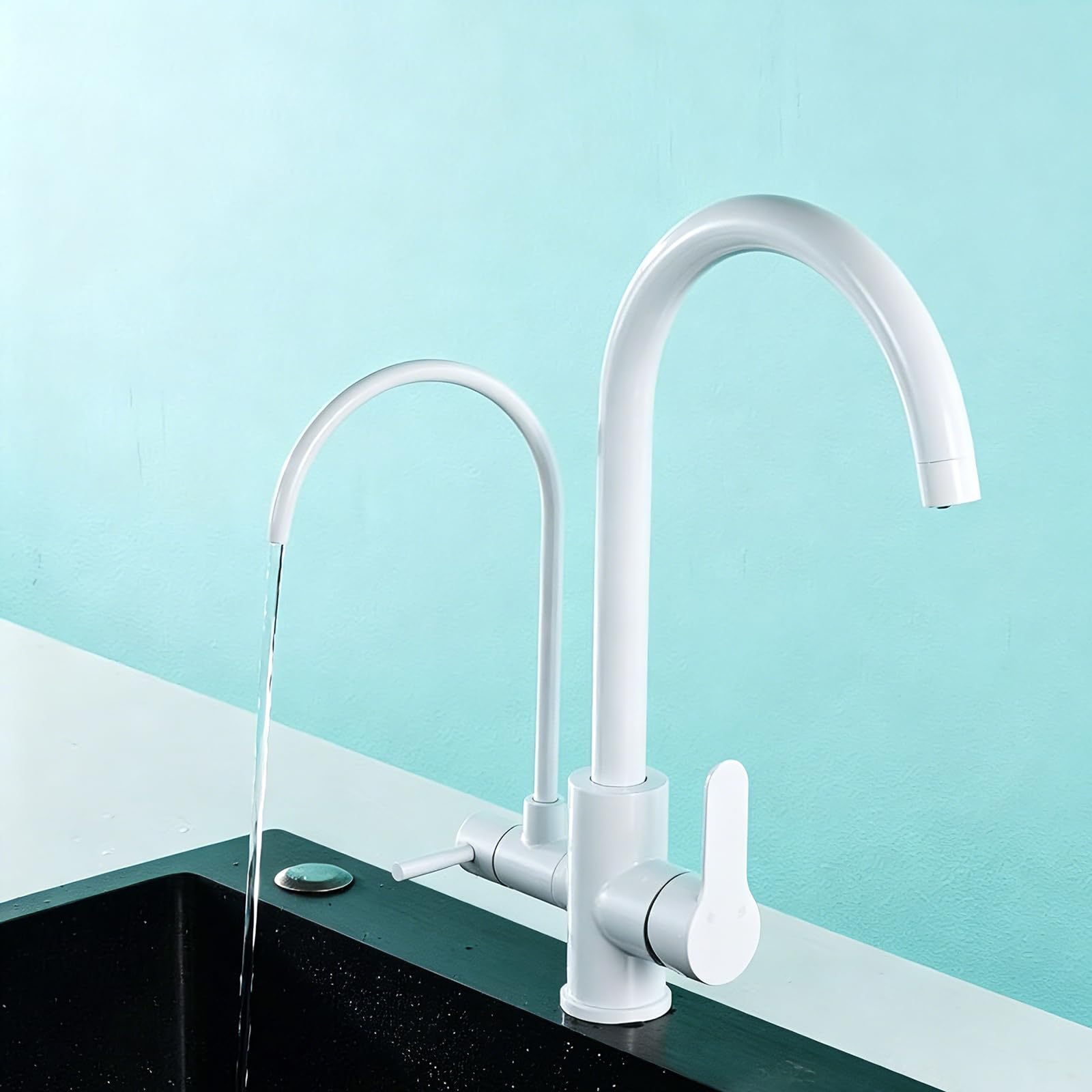 Generisch Rubinetto da Cucina 3 Vie Bianco con Doppia Maniglia per Lavello da Cucina in Acciaio Inox 3 Vie Bianco
