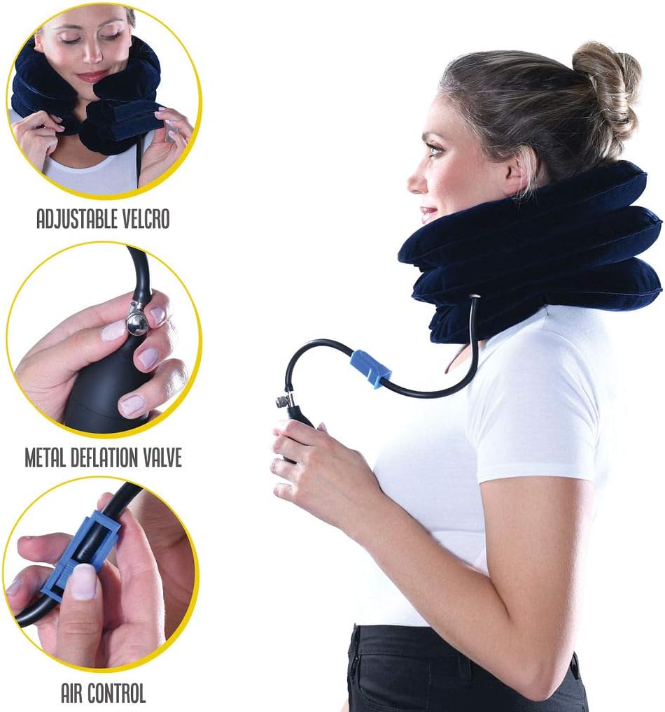 Cervical Neck Traction Device - Inflatable and Adjustable Cervical Traction - Neck Traction Device Will Help for Neck Stretcher and Support, Spine Alignment, Chiropractic Chronic Neck Pain Relief