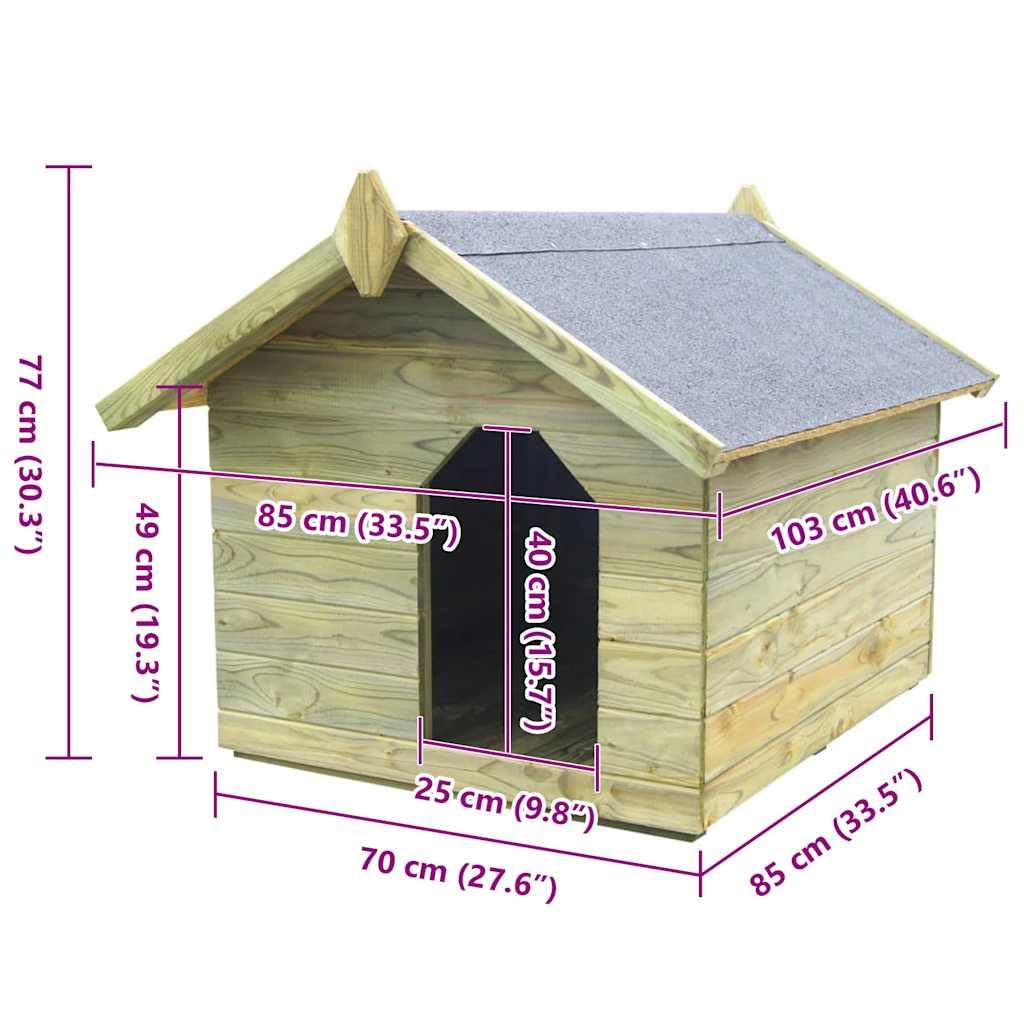 Hundehütte aus imprägniertem Kiefernholz, robuste Holzhütte für Hunde mit aufklappbarem Dach, Garten-Hundehäuschen mit Teerpappe, Außenmaße 85 x 103 x 77 cm