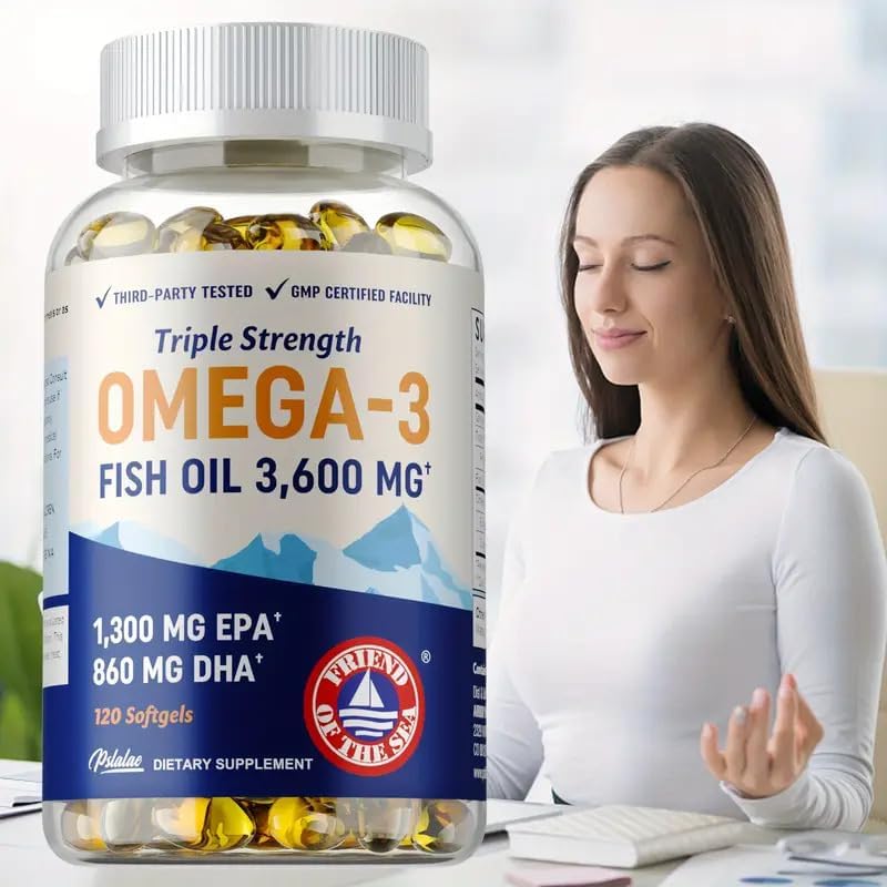 Miniatura 8 de Aceite de pescado Omega-3 3600 mg+ - Triple fuerza con EPA y DHA Apoyo para el cerebro, las articulaciones y el sistema inmunológico Fórmula de