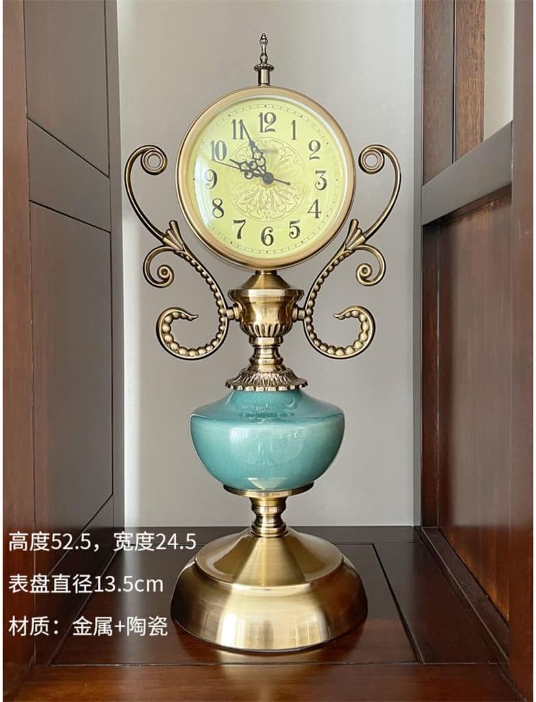 Cyan Color Chinese Clock, Seat Clock, European Ornament Clock, Retro Living Room, Silent Home Use