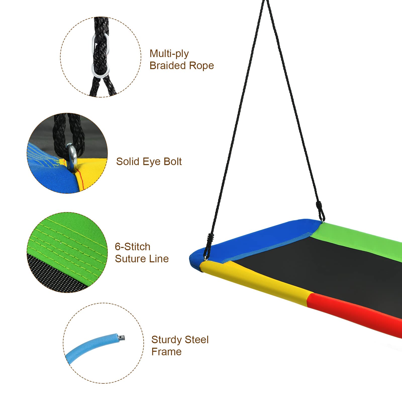 KOMFOTTEU Columpio Nido con Altura Ajustable 100-180 cm, Columpio Infantil con Carga de 150 kg, Asiento Suspendido para Interior y Exterior, Columpio Colgante Rectangular 150 x 80 cm (Colorido)