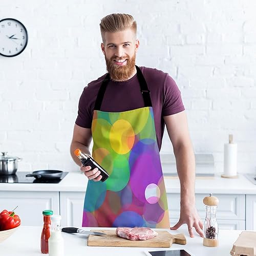 Miniatura 3 de Moslion Delantal de lunares de 31 x 27 pulgadas, diseño de lunares de color arcoíris, círculos, mosaico, cuadros, cocina, chef, camarera, cocinera,