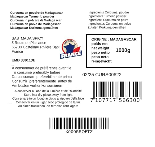 Madagaskar kurkuma gemahlen 1000g. Gourmet qualität.Wiederverschließbaren Tasche.