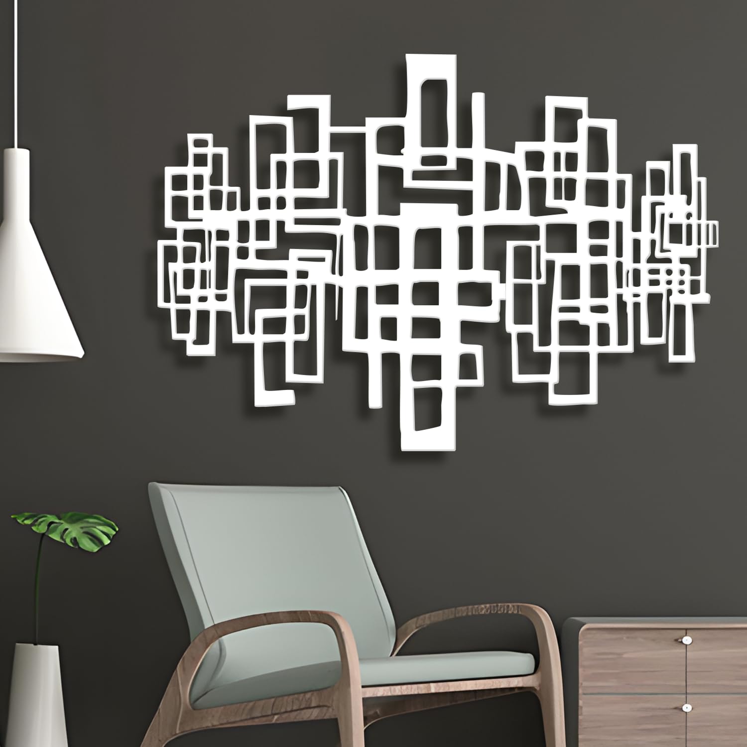 Décoration salon moderne métal blanc 76,53 cm motif abstrait géométrique