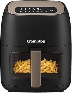 Crompton Ameo DLX 4.2L Digital Air Fryer with Live Cooking Window | 1450W Super Helix Heating | 7-in-1 Functions | Quick Fry Technology | Low Noise | Oil-Free Healthy Cooking | 2 Year Warranty