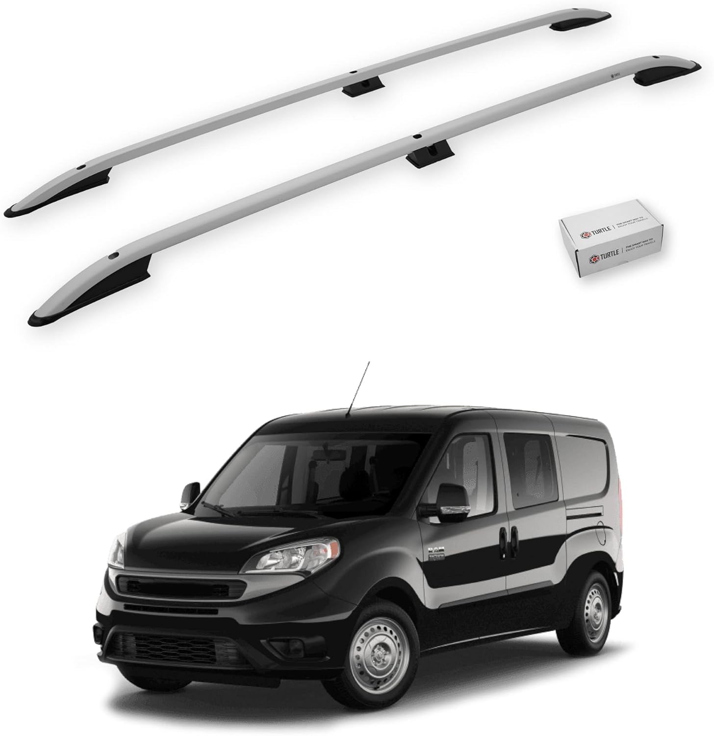 TURTLE Compatible with Ram Promaster City 2015-2024 / Long Version Crown Roof Rails | Silver