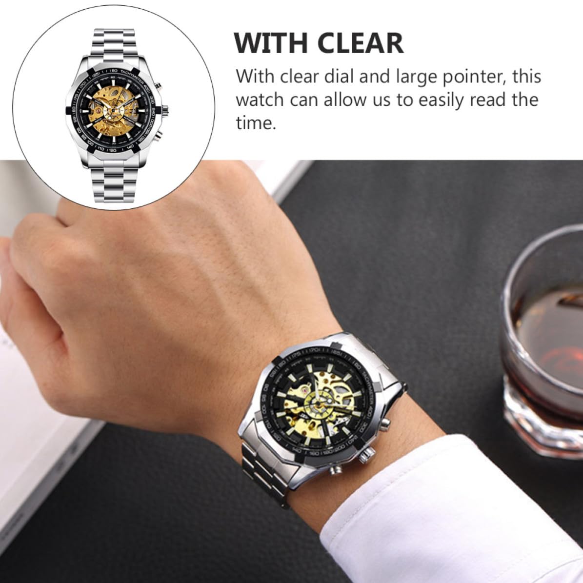 jojofuny Reloj Mecánico Esqueleto y Aleación de Zinc Resistente al Agua Cuerda Automática para Hombre Ocasión Elegante y Casual