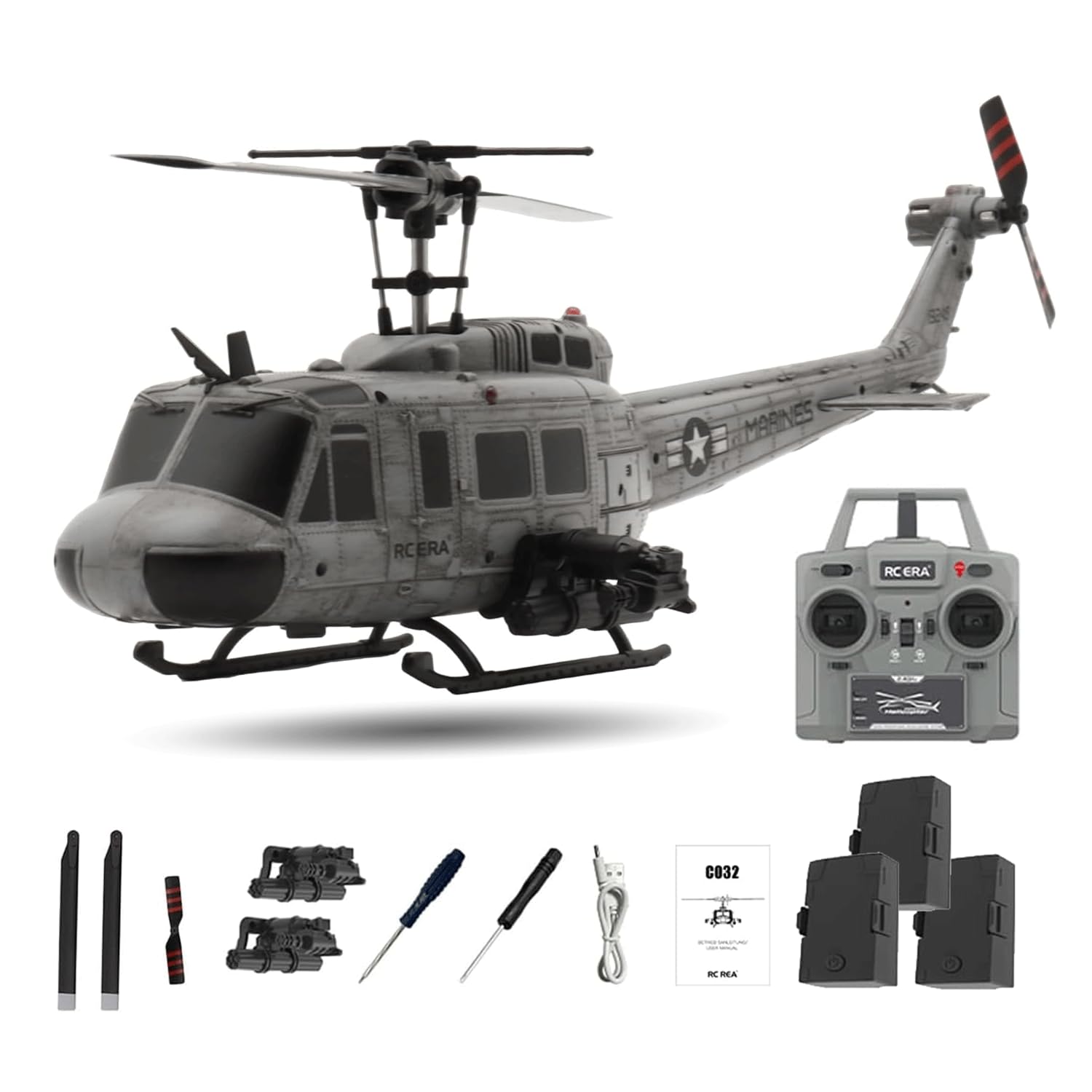 NULA RC ERA C032 UH-1 Huey RC Helicopter, 1:48 Scale 6-Axis Gyro 6CH Brushless Flybarless Stabilized Aircraft 3D Inverted Flight Optical Flow Positioning for Adults Hobbyists
