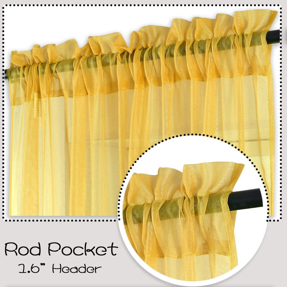 HUTO Dark Yellow Sheer Curtains 54 inches Long for Bedroom Top Rod Pocket Sheer Window Panels Curtains for Nursery Living Room 52 by 54 Inch Length Set of 2 - Image 4