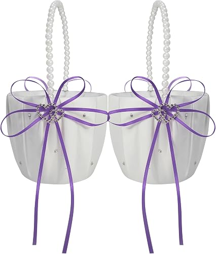 2 cestas de boda para niña de flores, cesta de almacenamiento de flores de doble