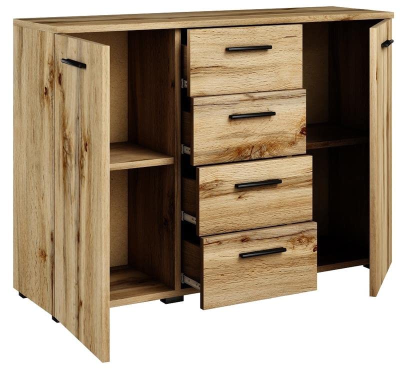 MATKAM Commode Helena L120 x H84,5 x P35 cm, Buffet avec 4 tiroirs et 2 Compartiments avec Portes, idéal pour Le Bureau, l'entrée, Le Salon, la Chambre des...