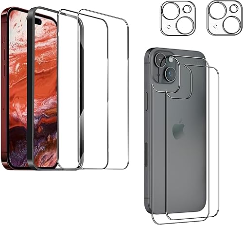 Miniatura 8 de Protector de pantalla para iPhone 15 Pro, 2 protectores de vidrio frontal + 2 vidrios traseros + 2 protectores de lente de cámara vidrio templado