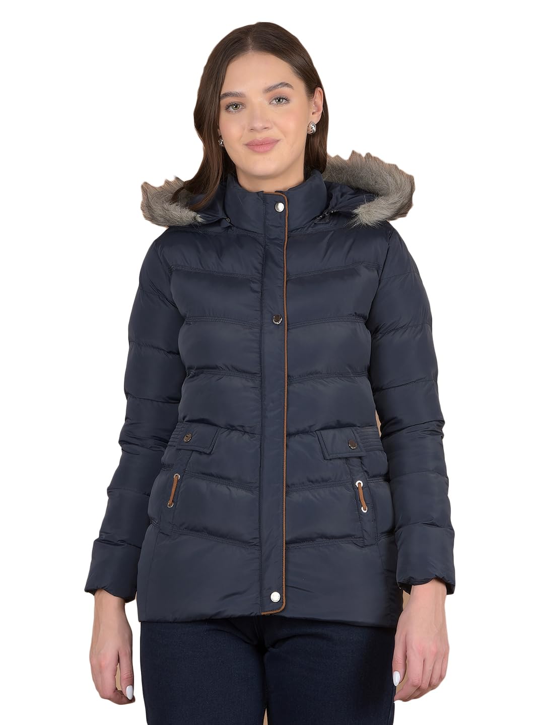 crimsoune club Women's Navy Blue Hooded Neck Padded Jacket-picture-10