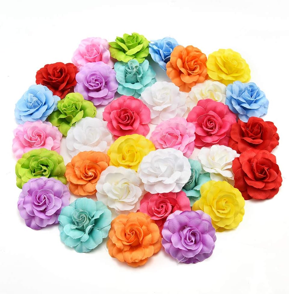 Bulk Artificial Silk Mini Rose Flower Head Wedding Home Decoration DIY Garland Scrapbook Gift Box Craft Fake Flower 30pcs/lot 4.5cm (Multicolor)