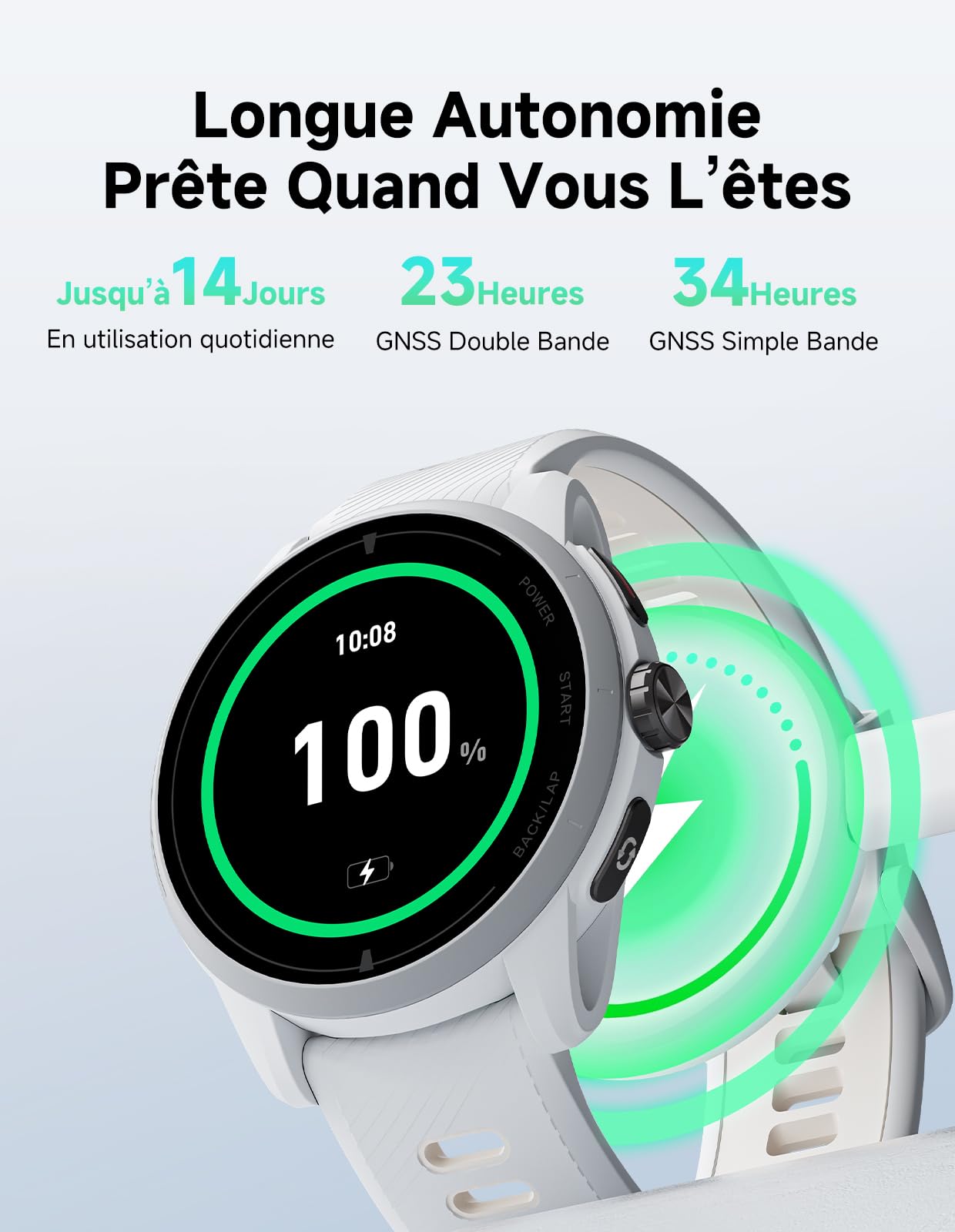 iGPSPORT VeRun Montre Connectée Sport, 1,32" AMOLED Entrainement Coach Navigation Hors Ligne Autonomie 14 Jours GPS Double Fréquence Étanche Ultralégère Montre Running