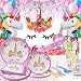Unicorn Party Supplies - Bonus Unicorn Headband Birthday Sash and Balloons- Serves 16 Guests - Unicorn Birthday Decorations for Girls with Disposable Tableware Cutlery- By GFive Party Pack