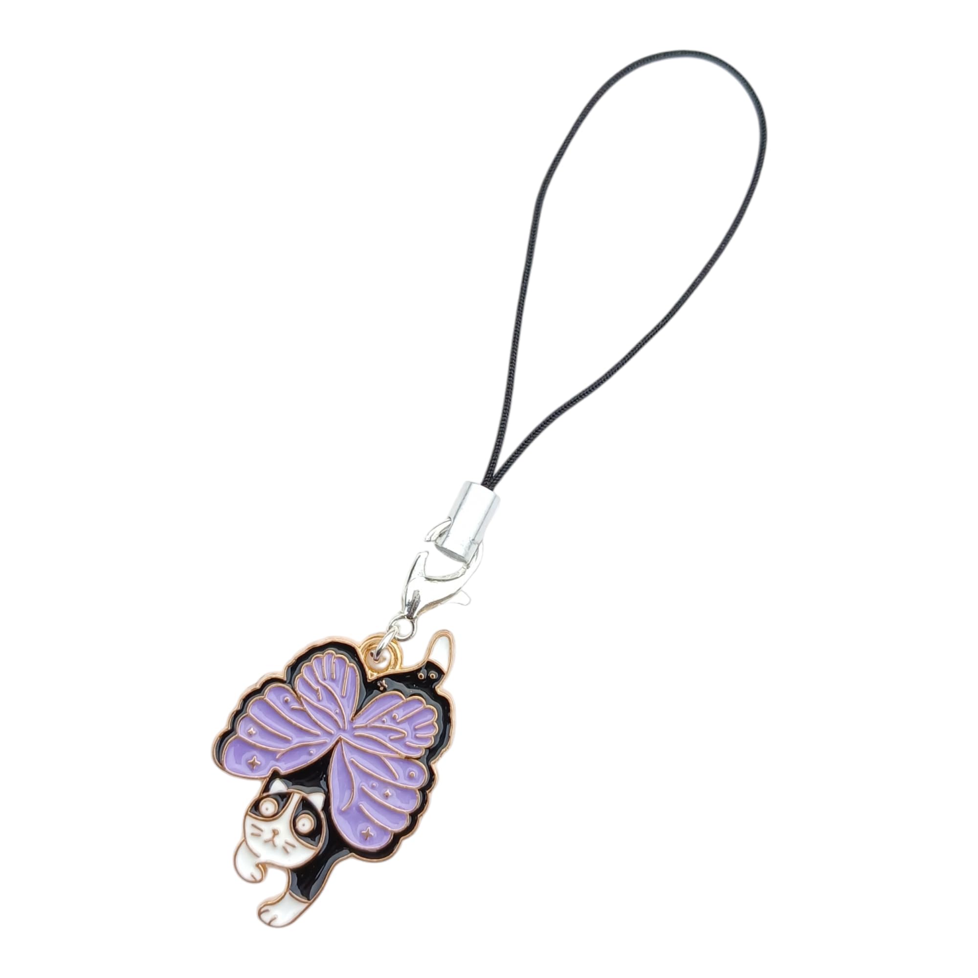 Cat Butterfly Phone Charm Purple Enamel Pendant with Black Cord | Adds a stylish decorative touch to phones, tablets, cameras, keychains, bags-image-32