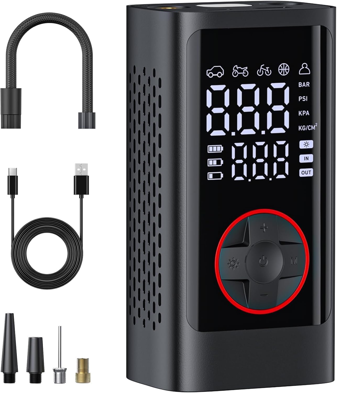 Tire Inflator Portable Air Compressor with Digital Pressure Gauge Air Pump with Auto Shutoff Function Cordless Tires Pump with LED Lights for Cars, Motorcycles, Bikes, Balls