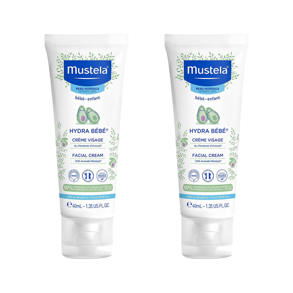 Mustela Hydra Bebe Facial Cream With Vitamin E - Combo Pack - 80ml (2 x 40ml) | baby Face Nourishing moisturizer