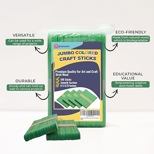 Vista 8 de 100 palitos de madera de colores jumbo surtidos de 6 pulgadas de largo, palitos de paletas de arcoíris, artes y manualidades, lo mejor para hacer