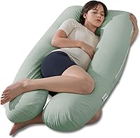 Vista 7 de QUEEN ROSE - Almohadas refrescantes para embarazo en forma de U, almohada corporal completa de maternidad para soporte de embarazadas, rayón