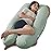 QUEEN ROSE Pregnancy Pillows, Soft Cotton U Shaped Body Pillow for Sleeping, Maternity Pillow for Pregnant Women, Green