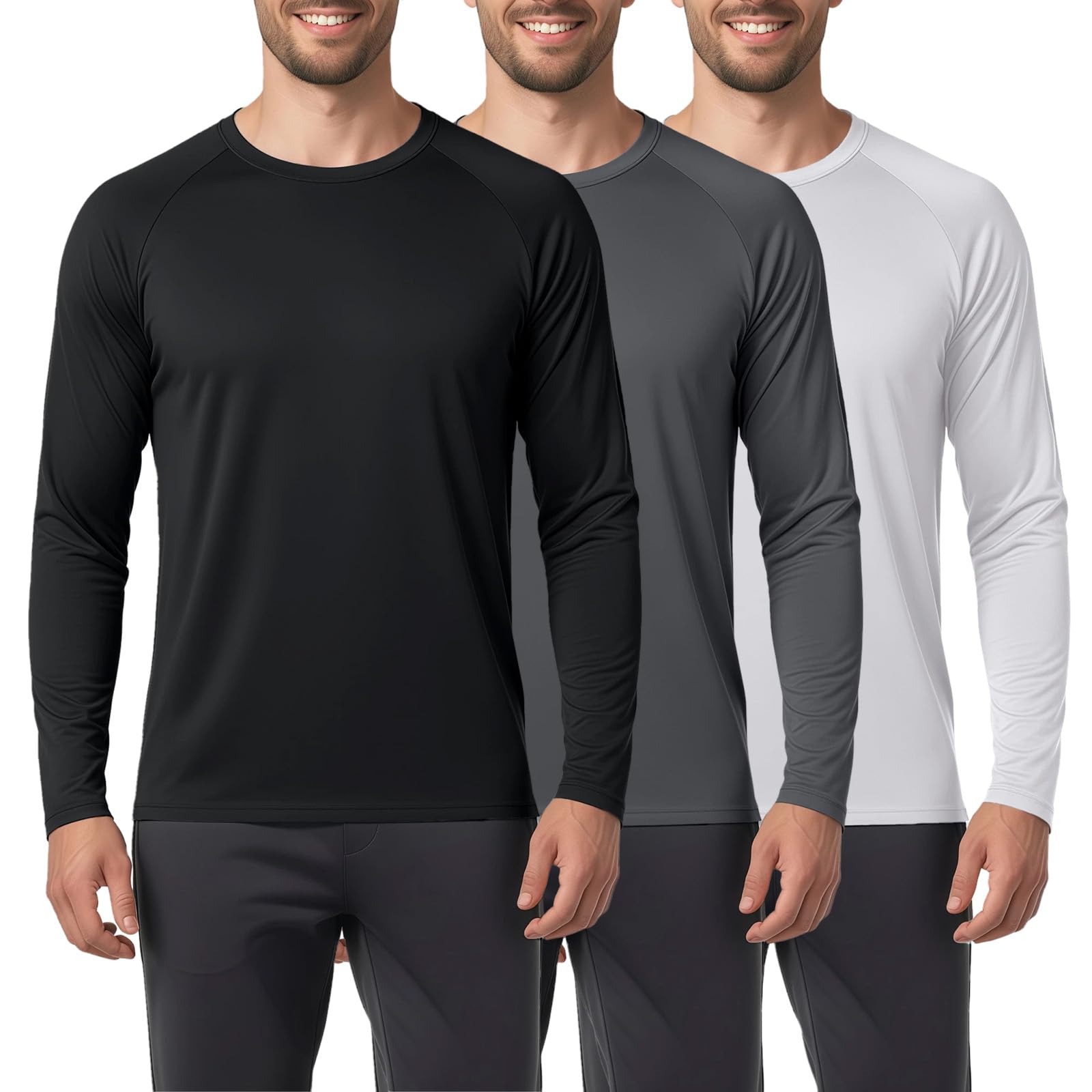 Langarmshirt Herren - Atmungsaktives Funktionsshirt Herren Langarm, UV Shirt UPF 50+, Schnelltrocknendes Laufshirt & Longsleeve Sport (1er/3er Pack)