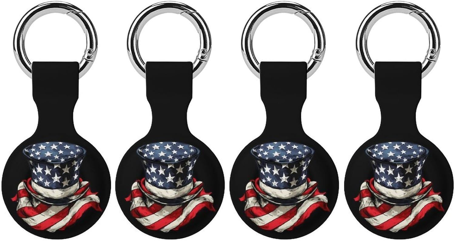 U.S.A. Flag Scarf Top Hat Case Compatible with AirTag Holder Cover with Keychain Ring for Bags Luggages