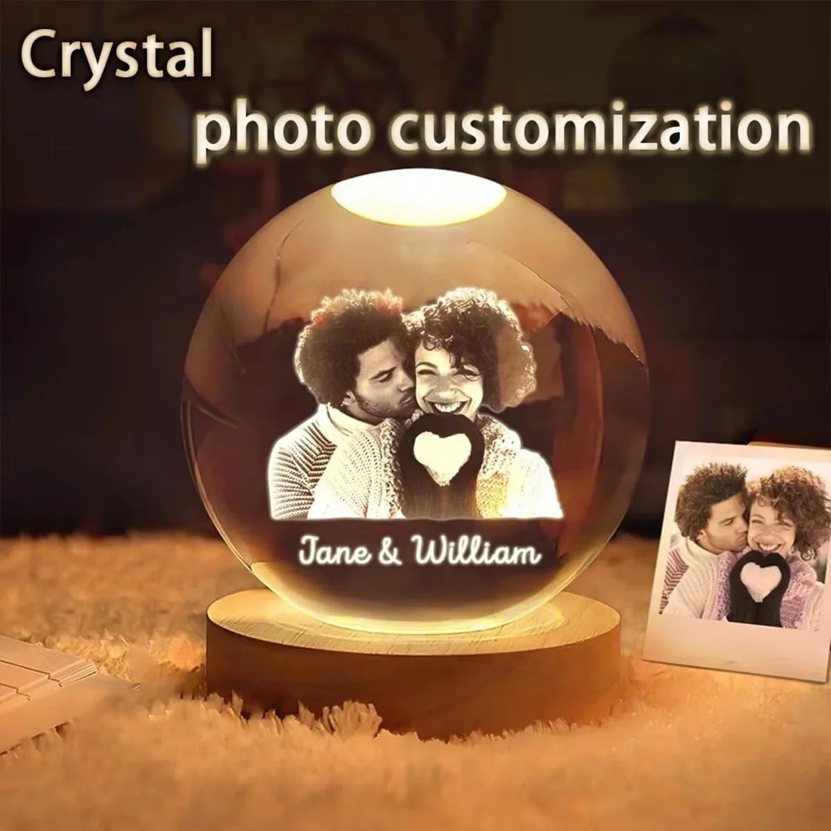 PGORSDOR Custom Crystal Ball Photo LED Night Light Personalized Crystal Sphere Lase Engraving,Personalized Laser Engraved Crystal Ball (8 cm,7 Colors)