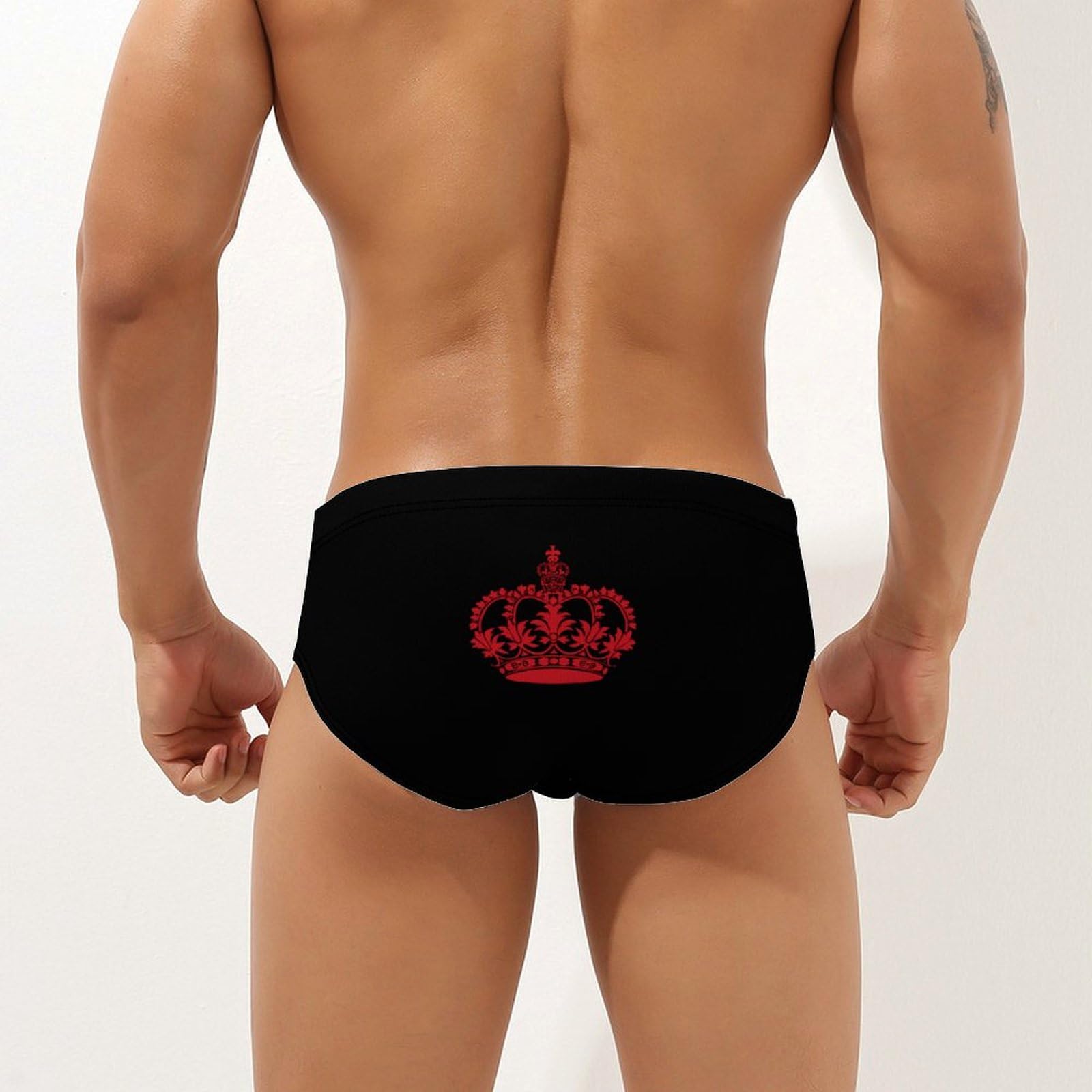 Red Crrown Mens Swim Briefs Quick Dry Swim Trunk Bikini Underwear Swimsuit 3XL
