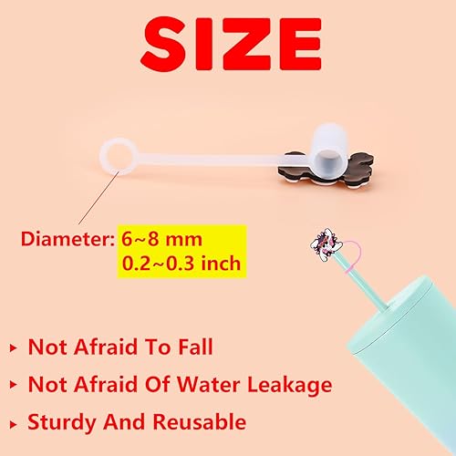 Miniatura 2 de Fundas para popote de anime (15 unidades) con puntas de popote de silicona, reutilizables, tapa para popote a prueba de polvo, para popote de