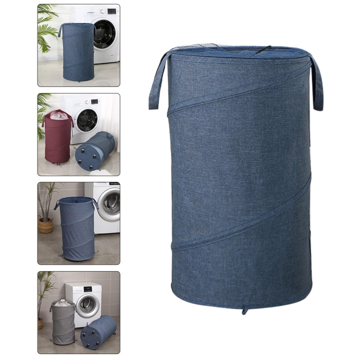 Großer Faltbarer Wäschekorb mit Rollen, Oxford Gewebe, 38x68 Cm, Blau