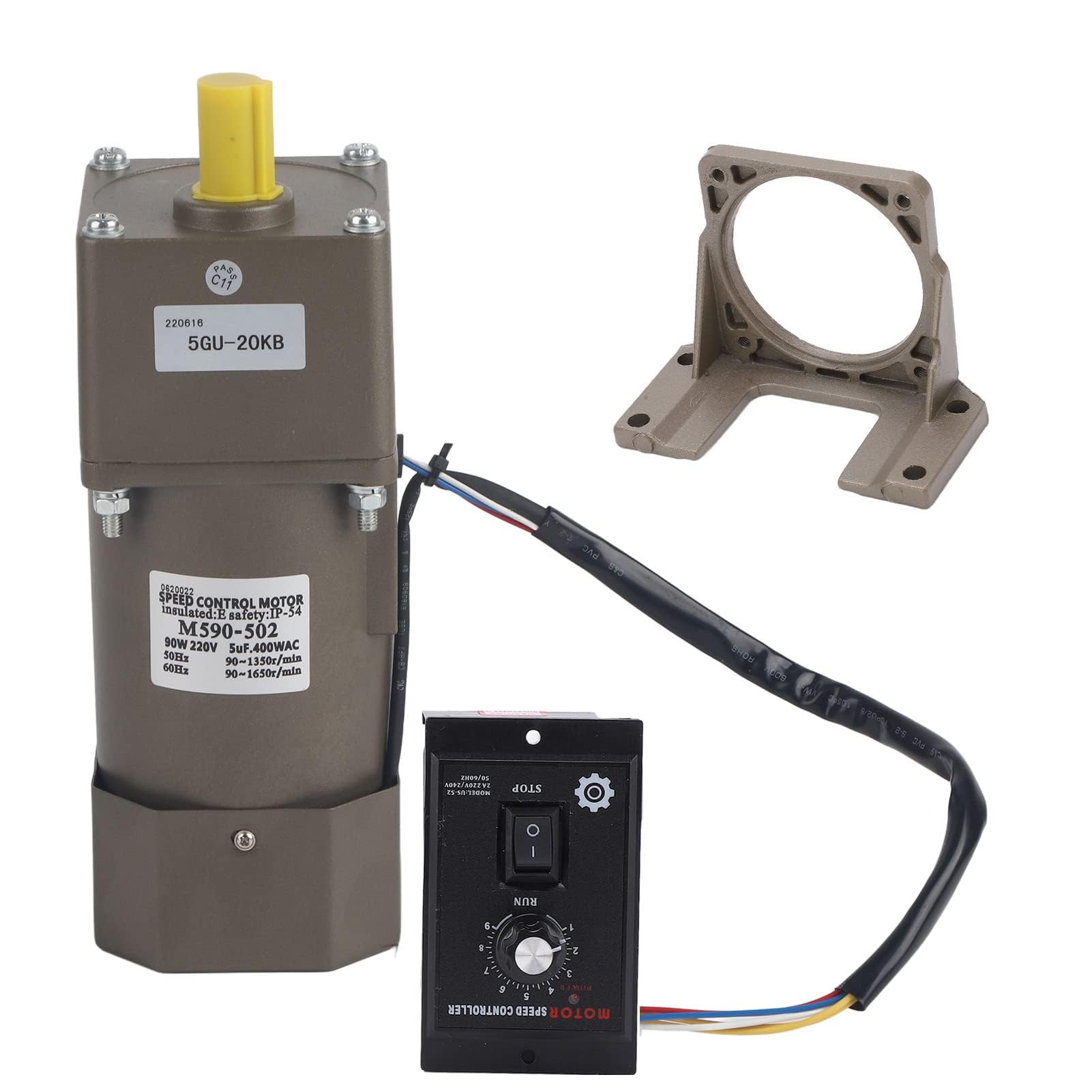 Moteur à Engrenages AC Moteur Asynchrone Monophasé 220V 90W Vitesse Réglable Décélération (20K)