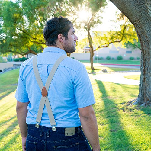Bioterti Men’s Heavy Duty X- Back Suspenders-Adjustable Size, Long & Elastic Braces (Khaki)