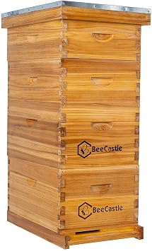BeeCastle 8 Frame Langstroth Bee Hive Coated with Beeswax Includes Beehive Frames and Waxed Foundations 2 Deep Boxes & 2 Medium Boxes