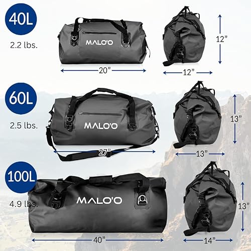 Miniatura 3 de Maloo Bolsa seca impermeable de 40 L60 L100 L la lona enrollable mantiene el equipo seco para kayak rafting navegación natación campamento