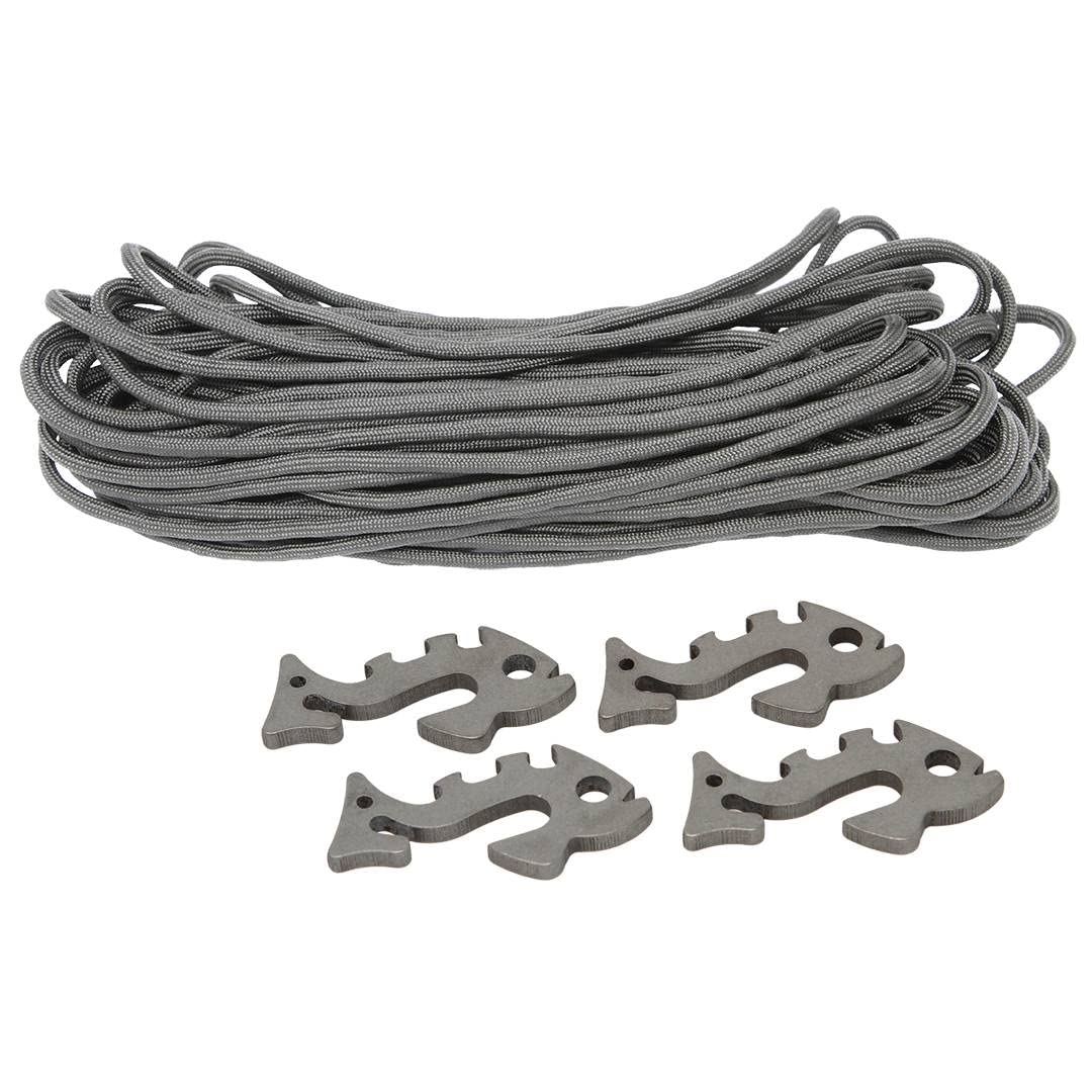 Fish Bone Piranha Stainless Steel Knotless Rope and Gear Ties – Lightweight Backpacking or Camping Parachute Cord Tiedown & Bottle Opener – Stainless