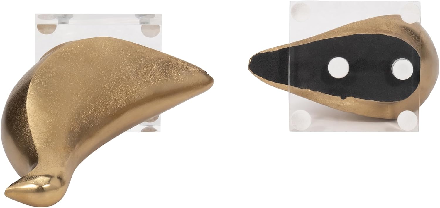 Modern Bird Sculpture for Home Decor and Bathroom - Decorative Accent for Office and Living Room Areas - Ornament Figurines for Shelf and Coffee Table Decor - Set of 2, 8", 7", Gold & Metallic