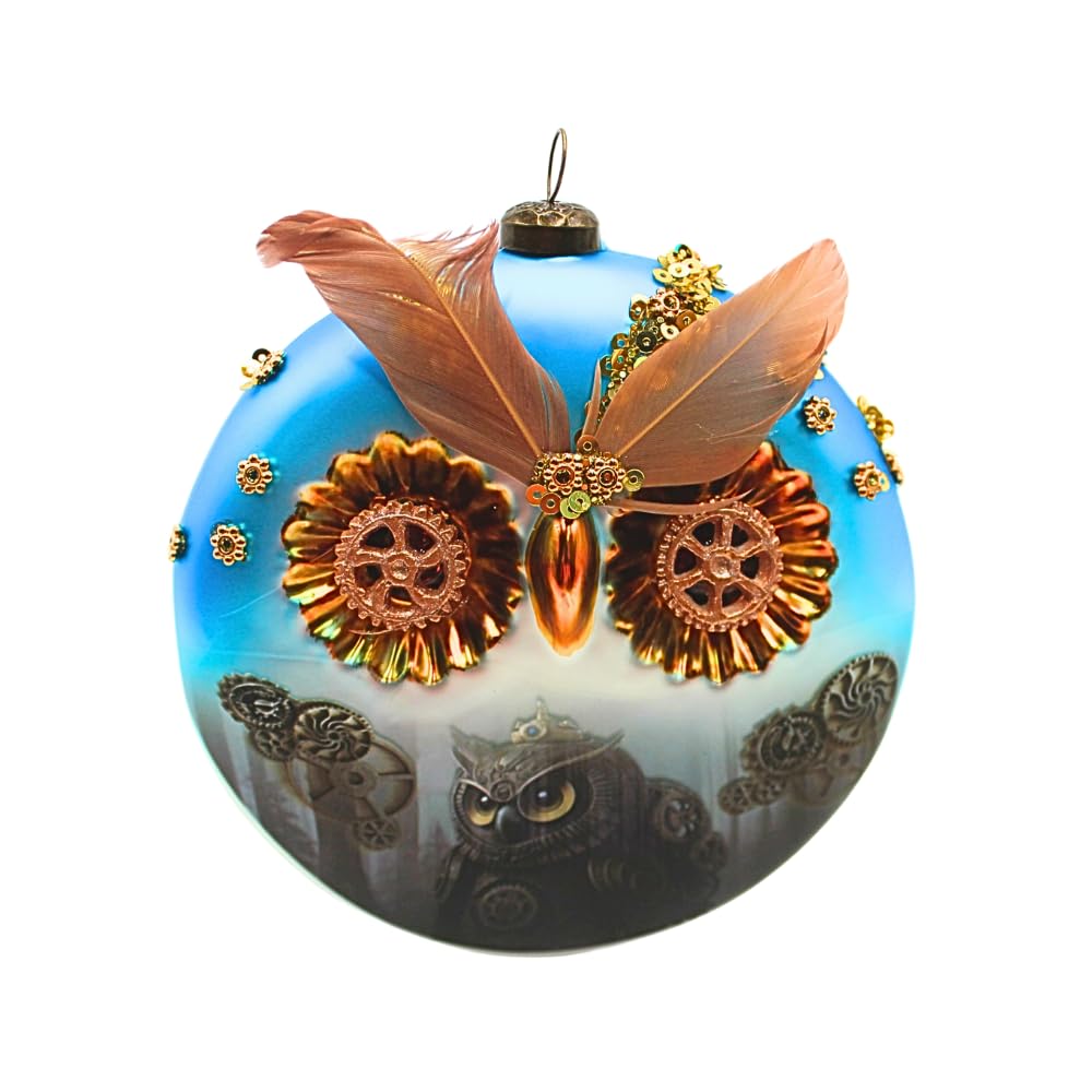 Dekohelden24 Lauscha Lauscha Christmas Tree Decoration Bauble Glass Ornament Owl as Thaler Glass Decoration Steampunk Colourful L x W x H 11 x 4 x 12 cm