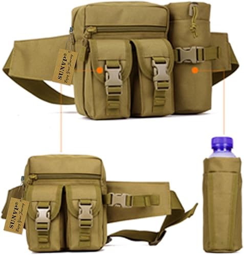 Miniatura 6 de Huntvp Riñonera táctica con soporte de bolsillo para botella de agua impermeable Molle Fanny Hip Belt Bag Camuflaje (Acu Camouflage),Verde