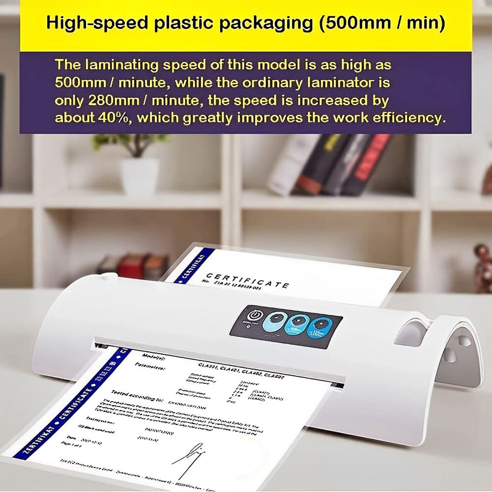 Plastificatrice automatica, plastificatrice A3 A4 plastificatrice a freddo/caldo, velocità 500 mm/min, con riscaldamento rapido di 3 minuti, scollatura con una sola chiave, per documenti, foto, carte