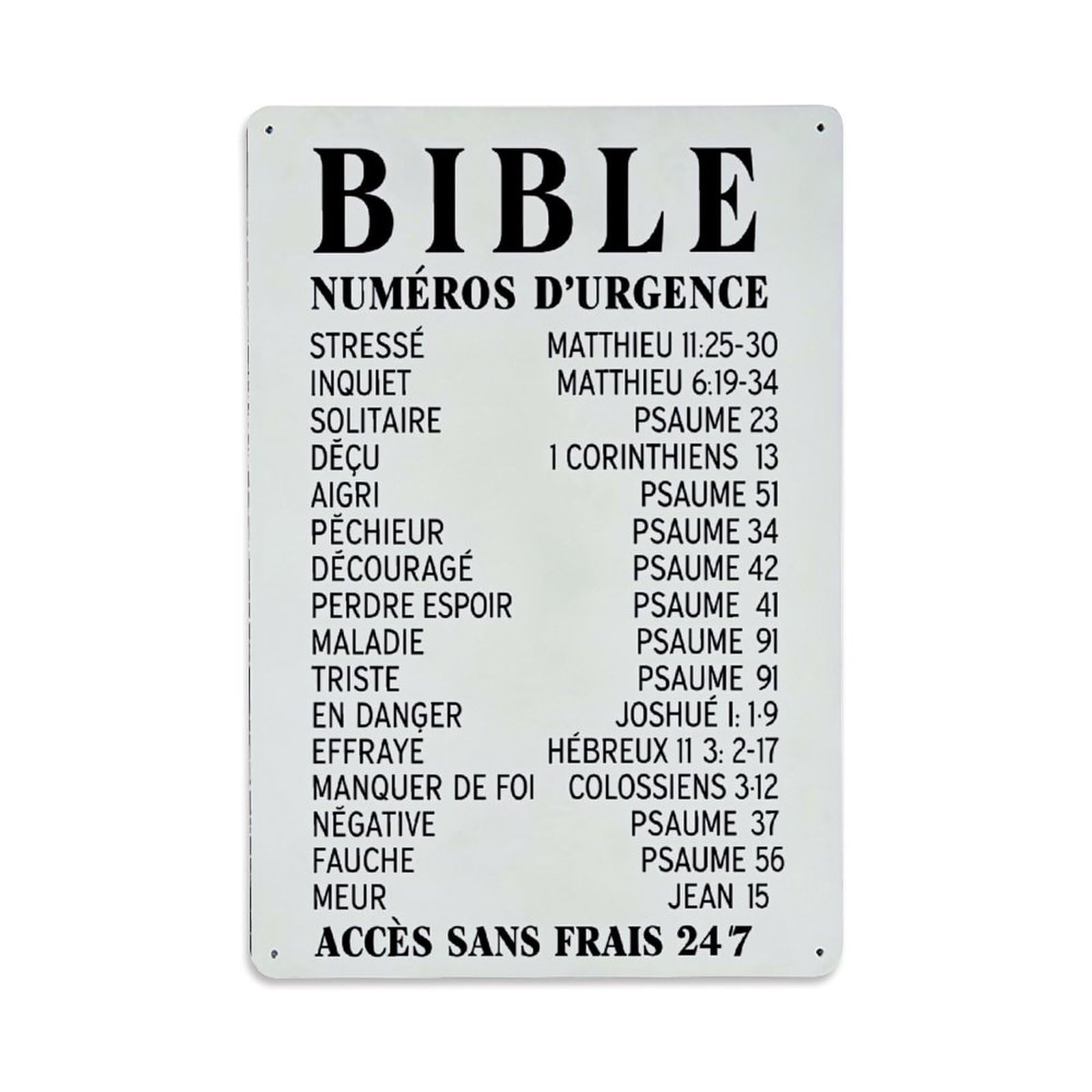 Jdfenggu Vintage Bible Emergency Numbers List Retro Metal Tin Sign, Metal Poster For Bar, Home, Man Cave, Kitchen, Laundry Room Art Decor 8X12 Inch