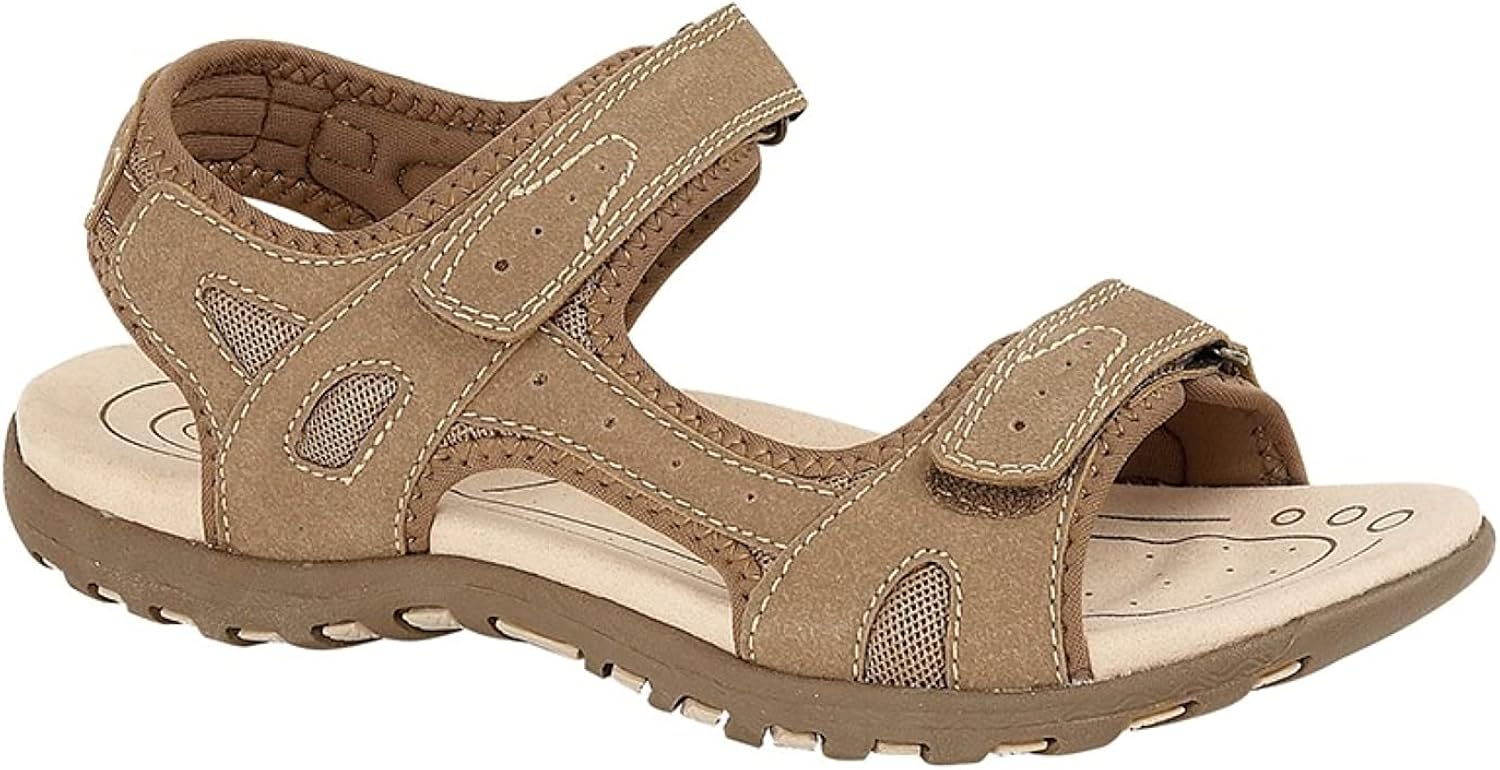 Womens Ladies Sandals Taupe Brown Adventure Walking Touch Fasten Sports