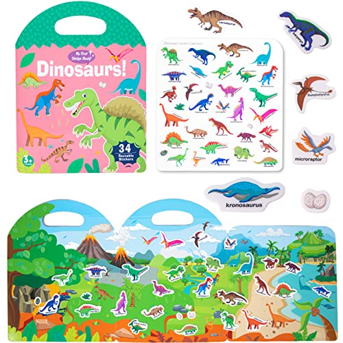 Image of Jelly Reusable Sticker Books, Portable Travel Toys Sticker Activity Book for Kids 3+ Year Old Girls Boys (Dinosaurs)