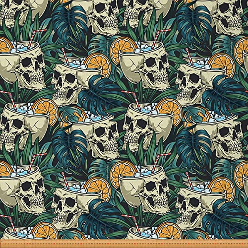 Tela de tapicería de calavera para sillas, hojas de palma tropicales, calavera, selva, tela para exteriores, por The Yard Summer Ocean Beach,...