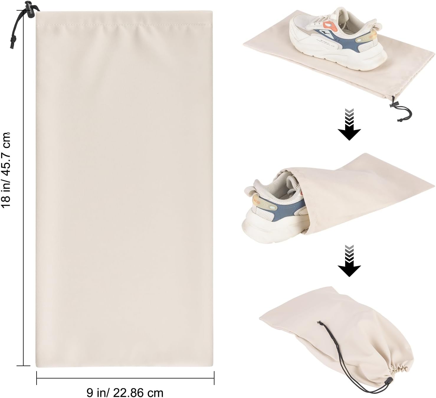 LAKE OF FIRE 8 Pcs Single Shoe Bags for Travel - 18"X9" Packing Shoe Travel Bags for Suitcase, Shoes (Beige)